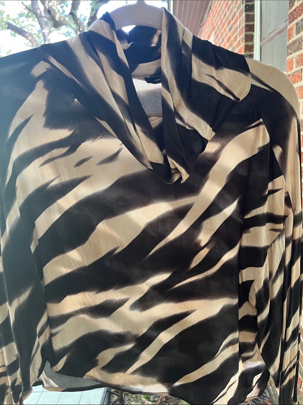 Womens Black and Cream Zebra Print Cowl Neck Top